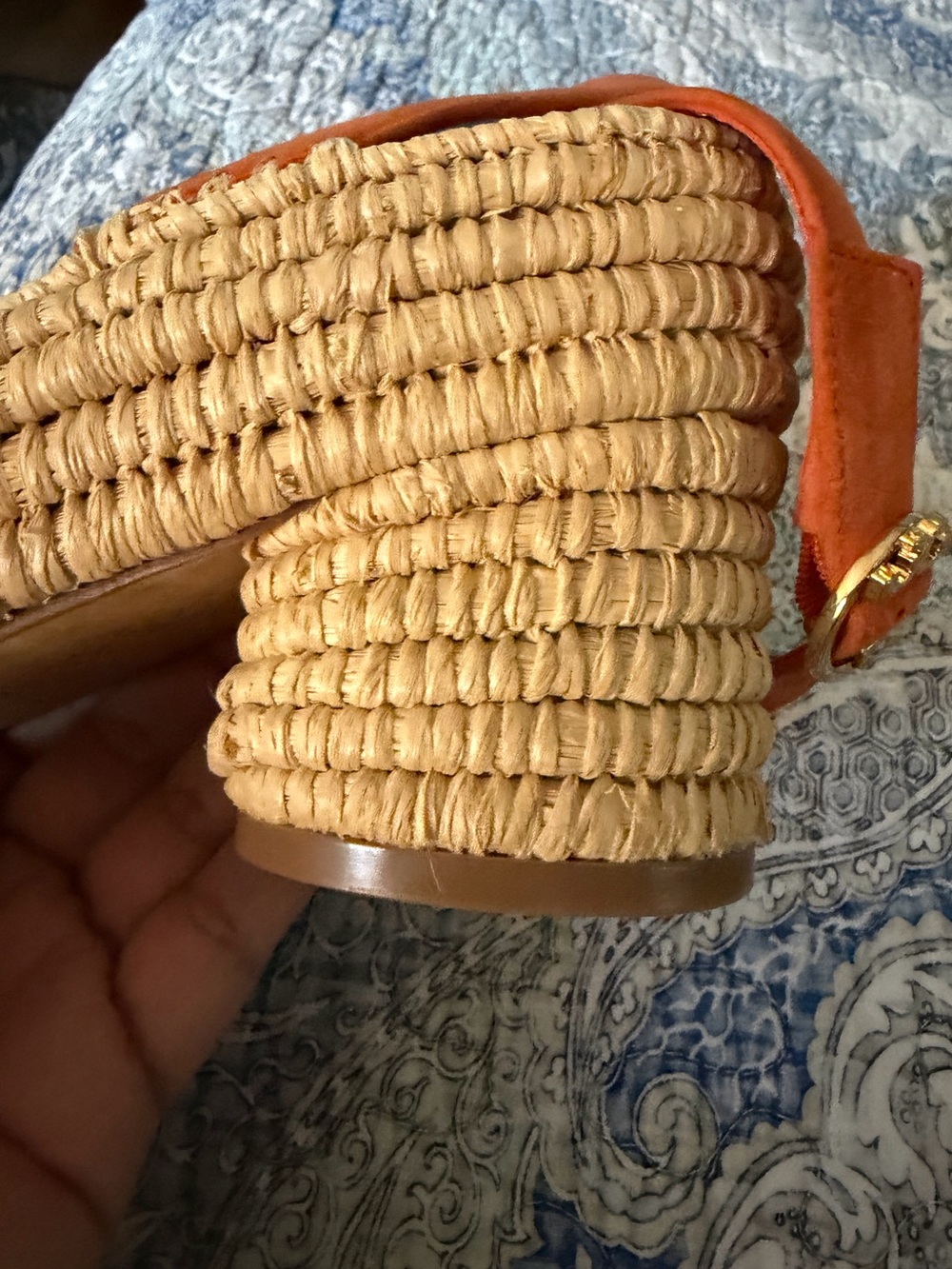Tory Burch Orange Suede Espadrille Wedge Sandals with Ankle Strap - Picture 8 of 16